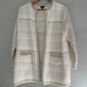 Talbots Metallic Stripe Textured Knit Open Front Cardigan Sweater - Petite Large